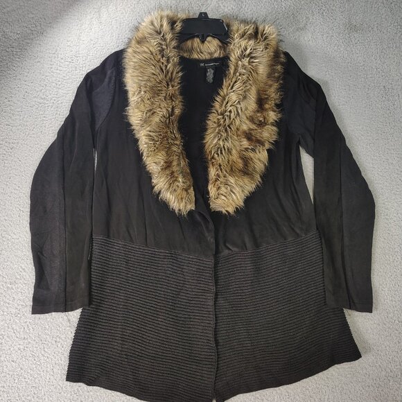 I-N-C International Concepts Cardigan Women Large Black, Faux Fur, Velvet Mix - Picture 1 of 8